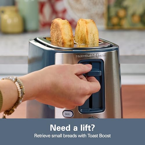 Image of Hamilton Beach Extra-Wide Slot 2 Slice Toaster With Bagel & Defrost Buttons | Browning Control With 7 Shades | Auto Shutoff | Toast Boost | Slide-Out Crumb Tray | Kitchen Makeover Blue | 22634