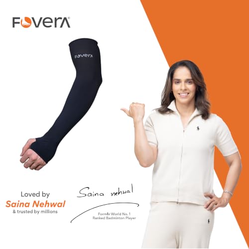 Image of FOVERA UV Sun Protection Arm Sleeves with Thumb Loop for Men & Women - UPF 50+ Cooling Hand Cover for Biking, Cricket, Driving & Cycling - Tan Protection Guard