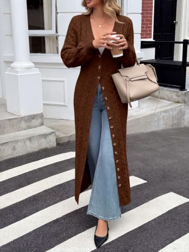 Image of Saodimallsu Womens Long Duster Cardigans Button Down Maxi Sweater Dress