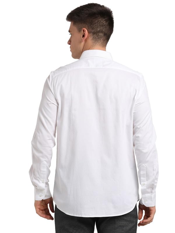 Turtle Camicia formale da uomo, 100% cotone, vestibilità aderente, colore bianco