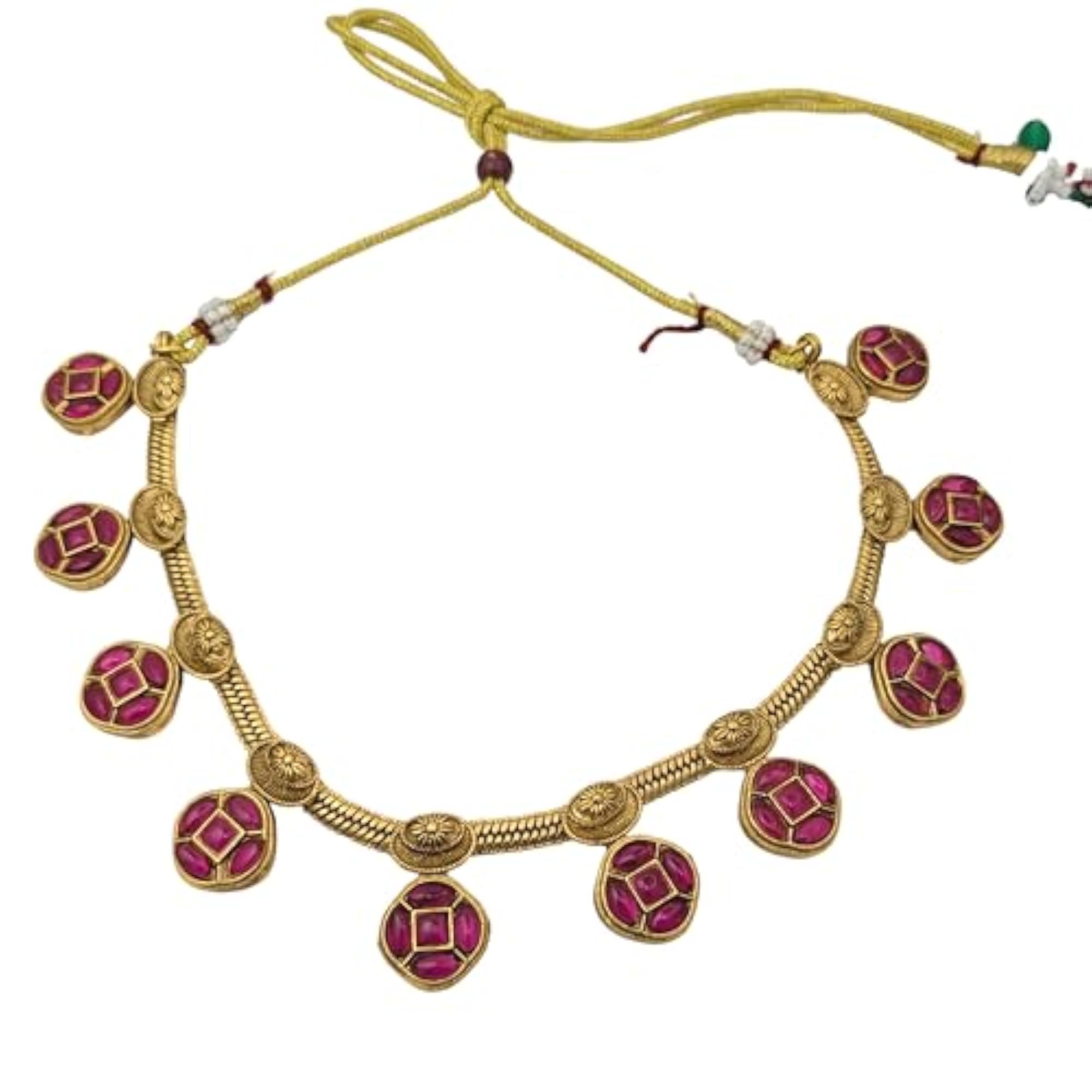 Traditional Gold-Plated Necklace Set with Ruby and Emerald Stones