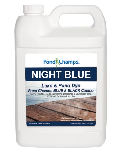 Night Blue Lake and Pond Dye - One Gallon of Professional Lake & Pond Dye - Treats Up to 1 Acre - Combination of Pond Champs Blue & Black Dye - Safe for Fish Wildlife Pets & Children