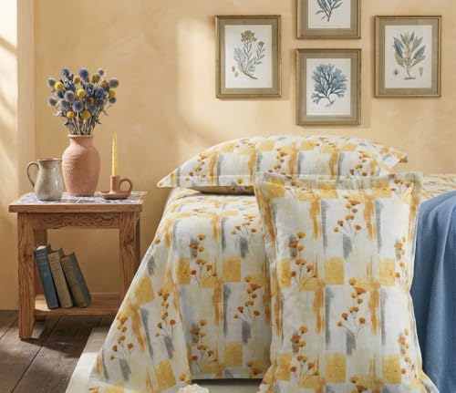 Image of FRESH FROM LOOM Designer 240 TC Cotton King Bedsheet - Perfect for Master Bedroom Elegant 100% Cotton 240 TC King Size Flat Bedsheet Set, Yellow, Size- 108x108 inch