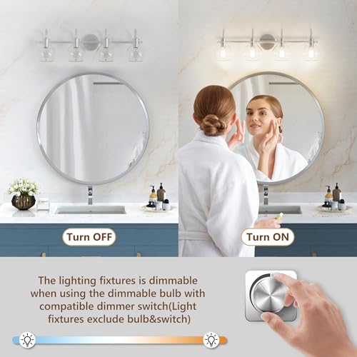PRIMEPLUS 4 Lights Bathroom Vanity Light Fixtures Over Mirror Modern Nickel by PRIMEPLUS - Used condition - Image 7