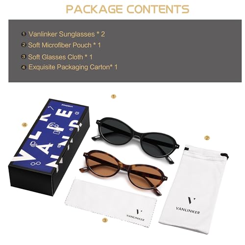 Image of VANLINKER Trendy Oval Polarized Sunglasses for Women Men Small 90s Style Retro Cat Eye Frame Narrow Sleek Design VL9847