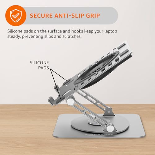 amazon basics Laptop Stand with Cooling Fan, 360° Rotating Base, Adjustable Height & Angle, RGB Lights, Aluminium Alloy Body for Upto 15.6” Laptops... - Image 7