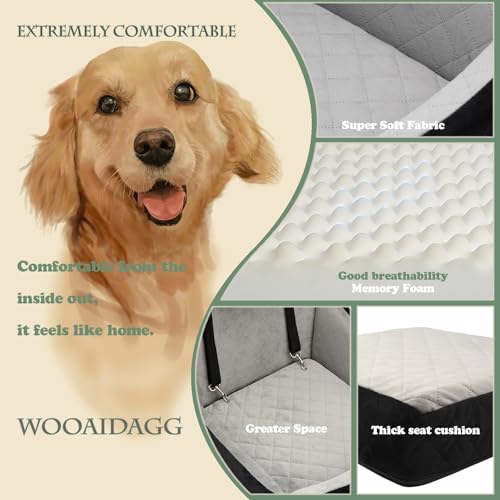 WOOAIDAGG Hundeautositz für mittelgroße Hunde, Auto-Reisebett für Haustiere mit Sicherheitsgurt-Kanal, abnehmbar und waschbar, verstellbaren Gurten, 3 Gurte (Schwarz/Grau)