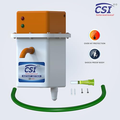 Image of CSI INTERNATIONAL Instant Water Geyser 1 L Portable water heater, Auto Cut Off Feature with 1 Year Warranty, For Home, Office, Restaurant etc, Geyser Made of First Class Abs Plastic (white-orange)