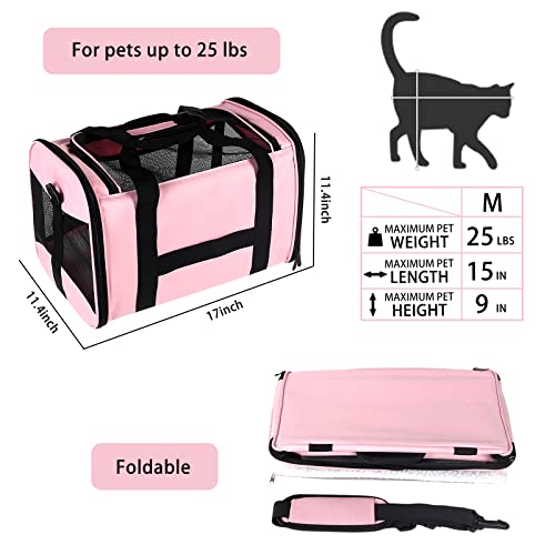 Image of Cat Carrying Case - Pet Carrier Airline Approved, Protable and Breathable Pet Travel Carrier Removable Fleece Pad, Collapsible Cat Carrier Dog Carrier for Medium Cats Small Cats Dogs (Medium, Pink)