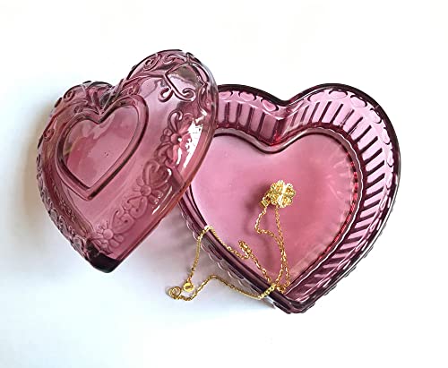 Rocktrend Heart-Shaped Colored Glass Storage Box Embossed Jewelry Box Candy Box With Lid-Red #TOP3