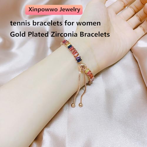 Tennis Bracelets for Women,Xinpowwo Adjustable 18K Gold Plated Cubic Zirconia Tennis3
