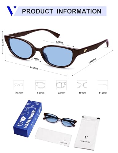 Image of VANLINKER Retro Semi Oval Polarized Sunglasses for Women Men Trendy Small 90s Style Vintage Narrow Rectangle Frame VL9833