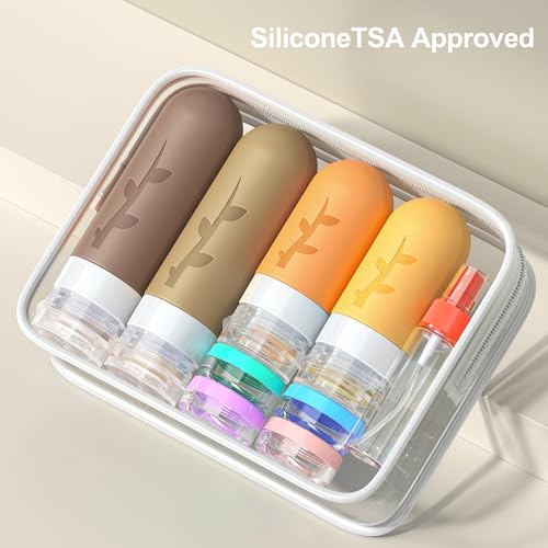 Tocelffe Travel Containers for Toiletries, 18 Pack TSA Approved, Reusable Plastic Bottles for Travel, Apricot