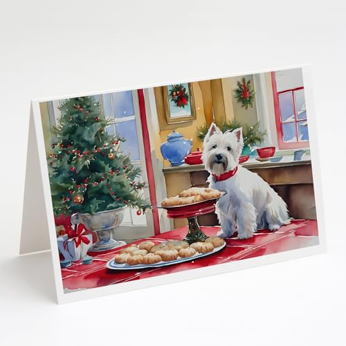 Caroline's Treasures DAC3889GCA7P Westie Christmas Cookies Greeting Cards Pack of 8 Blank Cards with Envelopes Whimsical A7 Size 5x7 Blank Note Cards