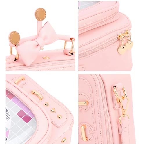 Image of Women TV Shape Ita Bag Pink Television Shoulder Bag Design Ita Backpack Unique female Clear Window Anime Pins Display Crossbody Bag（pure pink）