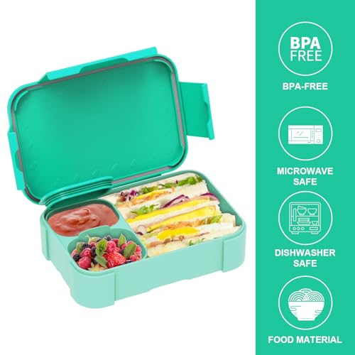 XJIANFU Lunch Box with Compartments, Leak-Proof Bento Box, Compartments, Girls & Boys, Microwave/Dishwasher Safe (Lake Blue) - Image 3