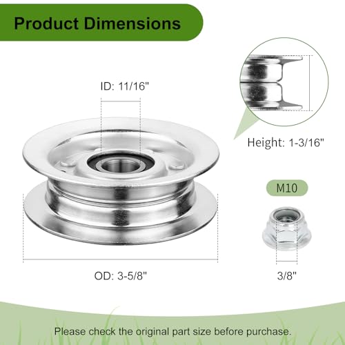 Belleone GY20067 Idler Pulley Fits for John Dee re, GY22172 Flat Idler Pulley Compatible with JD L120 L130 2002 2003 2004 Lawn Tractors with 42" 48" Deck, 2 Pack - Thumbnail 2