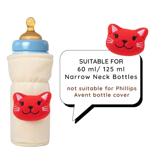 Image of Soft Plush Stretchable Baby Feeding Bottle Cover Easy to Hold Strap with Cute Animated Cartoon| Suitable for 60-125 Ml Feeding Bottle (Cream-Yellow)