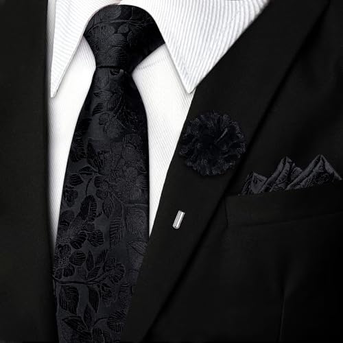 Image of DiBanGu Mens Zipper Tie Silk Pre-Tied Necktie with Gift Box | Jacquard Woven,Paisley Solid Plaid Pattern,6PCS with Pocket Square,Cufflinks and Lapel Pin,for Wedding Party Formal Business
