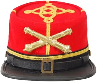Confederate Artillery Captain Leather Peak kepi with Metal Badge (as1, Alpha, s, Standard, Red)