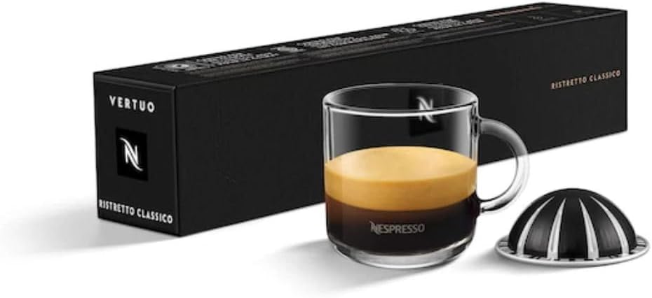 VertuoLine Ristretto Classico Roasted Ground Coffee Capsules, Intensity 9, Compatible with VertuoLine Machine only, 10 Capsules in 1 Sleeve