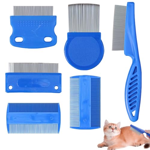GNALIA Peigne Anti Poux : 6 Pièces Pour Chat Et Chien. Couleur : Bleu. Taille : Standard. Ensemble De Soin Anti-Parasites Avec Brosse Puces.
