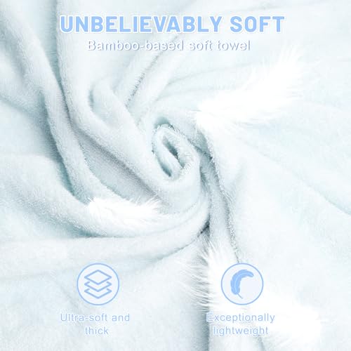Image of Baby Hooded Bath Towel for Newborns Infants and Toddlers Soft Absorbent Rayon Baby Hooded Towel with Cute Animal Hood Skin Friendly 30 x 30 Inches (Blue)