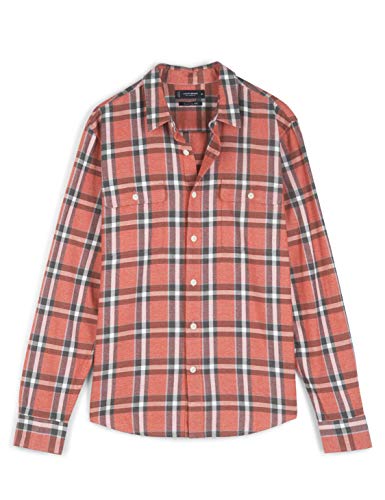 Lucky Brand Men's Long Sleeve Button Up Flannel Humboldt Workwear Shirt, Red Plaid, XXL