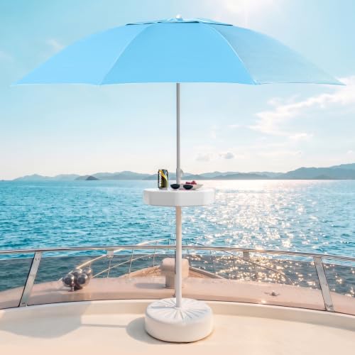 Marine-Grade Boat Umbrella Yacht Shade Umbrella with Independent Sand-Fill Base Portable Deck Shade with Beverage Rack Rust-Resistant Aluminum Alloy Shaft for Manual Instant Assembly Ideal for Boats Poolside Patios & Outdoor Use