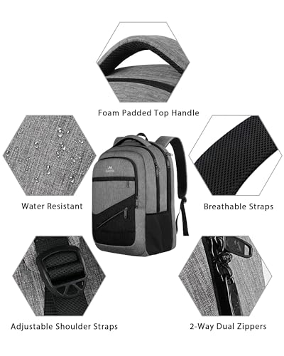 Image of MATEIN Extra Large Laptop Backpack 18.4 Inch, Airplane Approved Travel Backpack with Luggage Strap and Anti Theft Pocket, 50 L College Computer Carry On, Gifts for Business Work Men, Grey Black