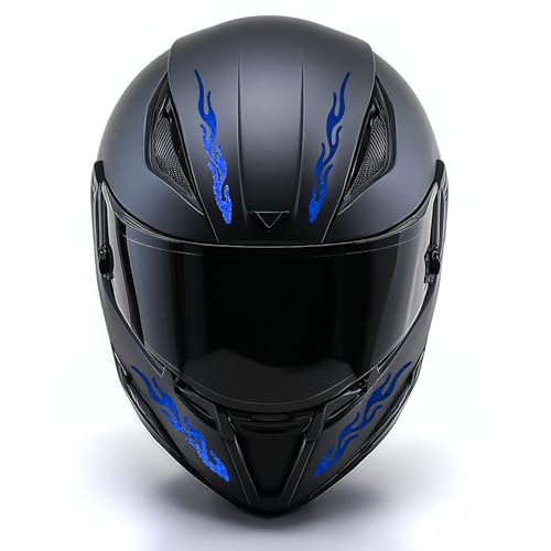 Image of customTAYLOR33 High-Intensity Grade Premium Reflective Tribal Flame Helmet Decals, Motorcycle Safety Sticker Decals (Blue)