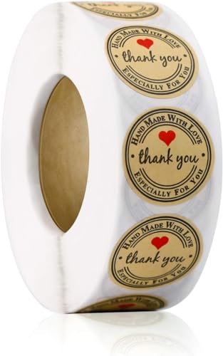 Image of Alokik Enterprise 500 Pcs Hand Made with Love Watercolor Stickers Round Thank You Adhesive Sticker for Small Business Wedding Supplies Packing Stickers Gift Wrap (500 in 1 Decorative Stickers Roll)