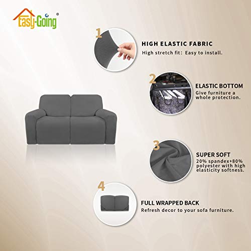Image of Easy-Going 6 Pieces Microfiber Stretch Sectional Recliner Sofa Slipcover Soft Fitted Fleece 2 Seats Couch Cover Washable Furniture Protector with Elasticity for Kids(Recliner Loveseat, Gray)