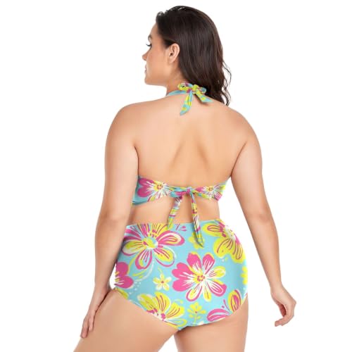 Maillots de bain deux pièces grande taille à motif fleurs tropicales roses