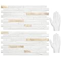 STICKGOO 20 Sheets Peel and Stick Backsplash Tile, Stick on Backsplash for Kitchen and Bathroom, White Sandstone Look PVC Mixed Metal Gold Self Adhesive Wall Tiles