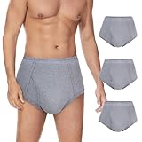 ShieldEase Washable Incontinence Underwear for Men - Cotton Urinary Leakproof Briefs with Flying, Complete Front & Rear Leak Proof, 150ml Absorbency (3 Pack, Gray, L)