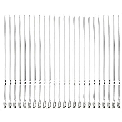 Brochetas de barbacoa para kebab, 40 cm, pinchos largos y planos de acero inoxidable, palitos de metal reutilizables para carne, camarones, pollo, verduras, paquete de 24