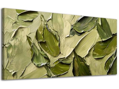 Textured Modern Canvas Prints Wall Art Green Leaves 58"x28", 3D