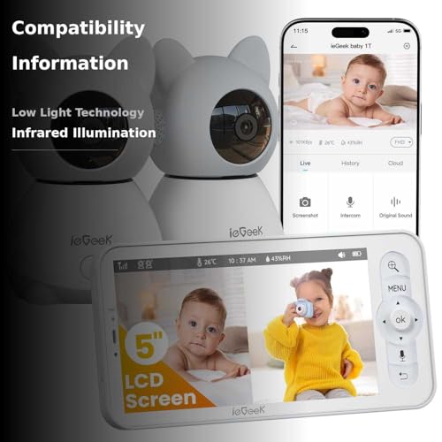 ieGeek Split-Screen Baby Monitor with 2 Camera and Audio の商品画像 2