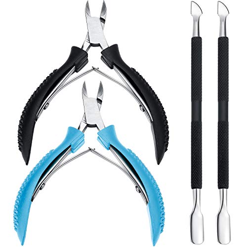 4 Pieces Cuticle Trimmer with Cuticle Pusher, Anti-Slip Handle Cuticle Nipper Cuticle Cutter Stainless Steel Cuticle Scraper Pedicure Manicure Tools for Fingernails and Toenails