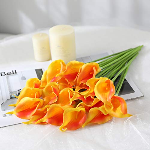 Tifuly 24Pcs Latex Real Touch Orange Calla Lily Artificial Flowers Arrangement For Bridal Wedding Bouquet Home Office Party Decor (Orange) #TOP3
