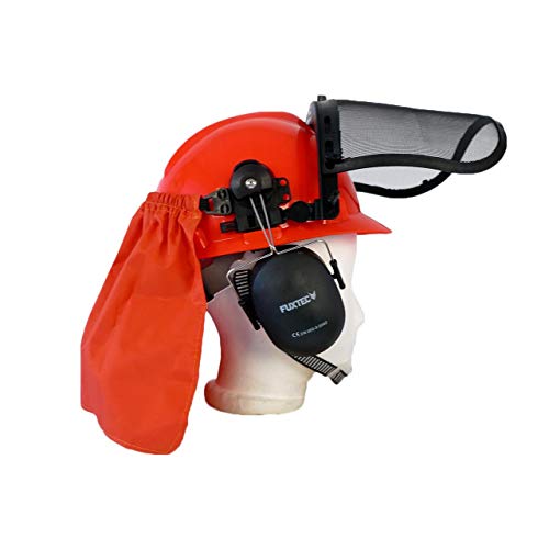 Casco de Seguridad FUXTEC con Visera, protección Cervical y protección auditiva - Vestuario Laboral/Usuario de Motosierra