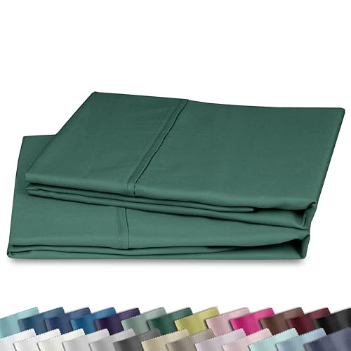 Image of California Design Den Standard Queen Size Pillowcase Set - 400 Thread Count, 100% Cotton Sateen, Set of 2 Pillow Covers, Soft and Breathable - Hunter Green