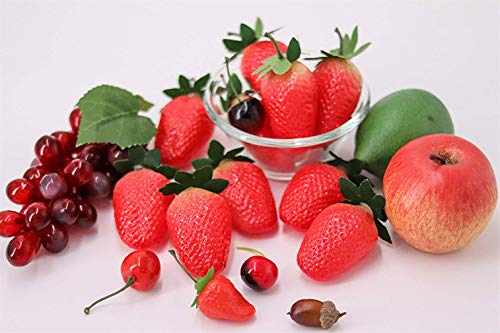 Image of Ulalaza 12Pcs Fake Strawberry Artificial Fruits Model Lifelike Big Red Strawberry Party Decoration Desk Ornament