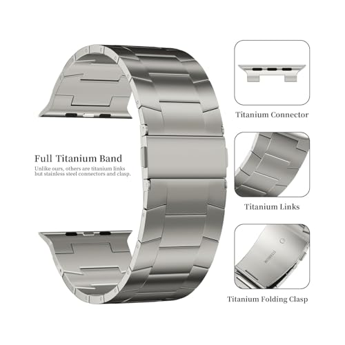 ACESTAR W pełni tytanowy pasek kompatybilny z Apple Watch Ultra 49 mm / Ultra 2 49 mm / Series 10 46 mm, regulowane tytanowe ogniwa o szerokości 26 mm z tytanowym składanym zapięciem, tytanowymi