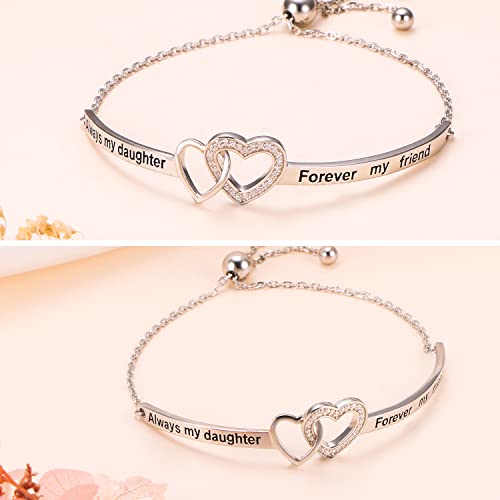 YinShan 925 Sterling Silver Heart Infinity Inspirational Bracelet Engraved Always My Sister/Daughter, Forever My Friend Adjustable Sisters Bracelets Friendship Jewelry for Women2