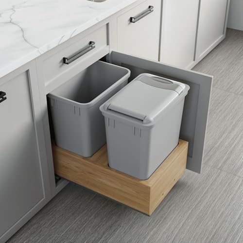 Image of Dowell Double 35Qt Undermount Trash Pull-Out Waste Container with Full Extension Soft-Close Slides, Bottom Mounted, Face Frame /Frameless Min. Cabinet Opening: 15-1 /2 Inch Wide-4008 0218 35