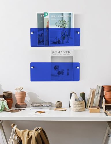 Gwezmxs Modernes Zeitungsständer, Acryl Wand Bücher Regal, Blau, 2er-Pack, 40x15cm