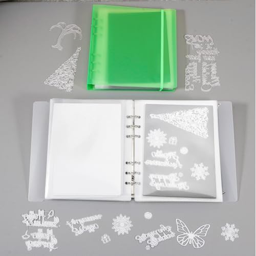 Image of UNIMEIX 24 Pcs Magnetic Sheets for Die Storage with Transparent and Green Binder Covers, Stamp and Die Storage Pockets Storage for Card Making Supplies(0.8 mm Thickness)