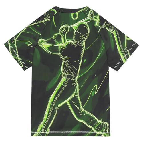 Boys Short Sleeve T-Shirts Baseball Neon Green Doodle Rashguard Kids Swim Shirts Sun UPF 50+2
